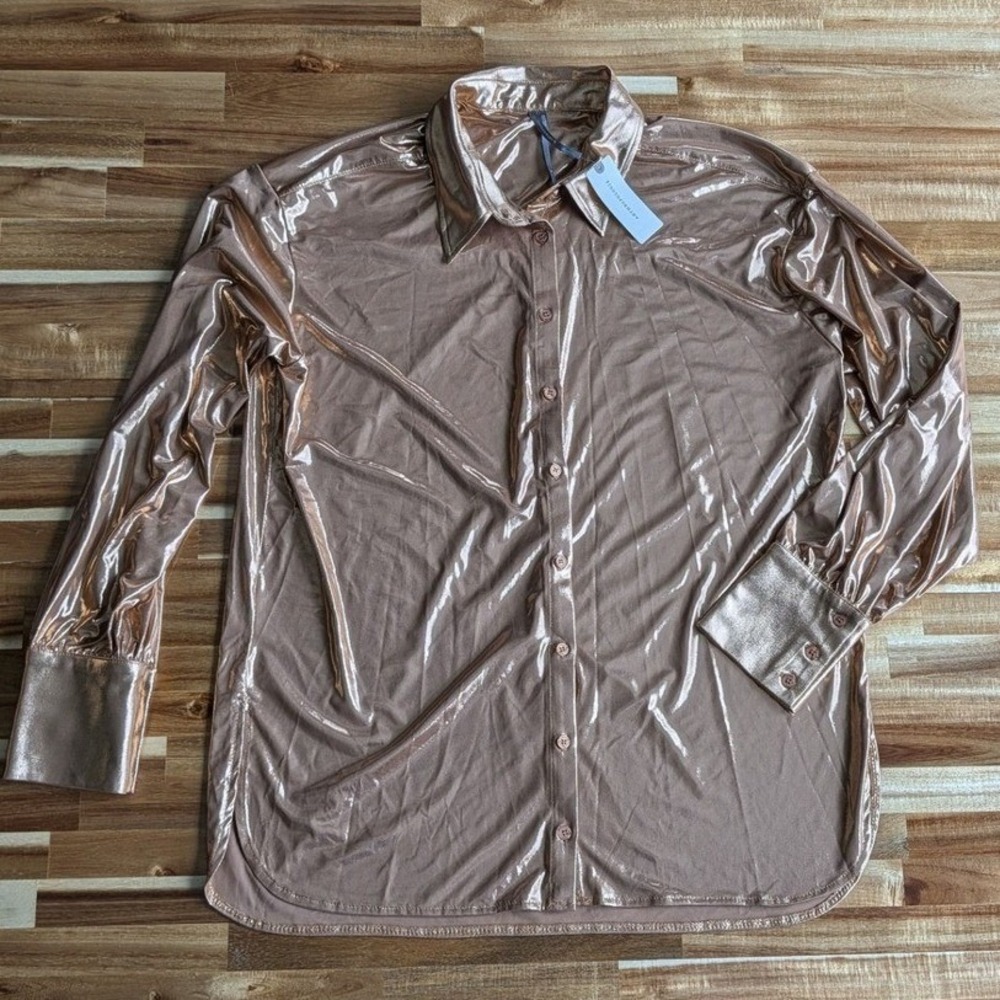 Anthropologie Bronze Metallic Button Down Shirt Long Sleeve Blouse New Small